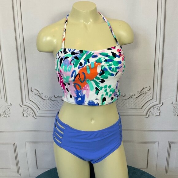 SO Size Large Juniors 2 Piece Swimsuit Halter Midkini High Waist Bottom New - Picture 2 of 8